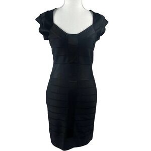 French Connection Black Knit Bandage Bodycon Dress Size 4 Cap Sleeve Y2K